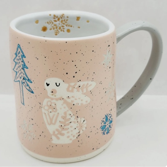 Cost Plus World Market Other - World Market Mug pink White Snowflakes Trees Bunny 20 ounce sz